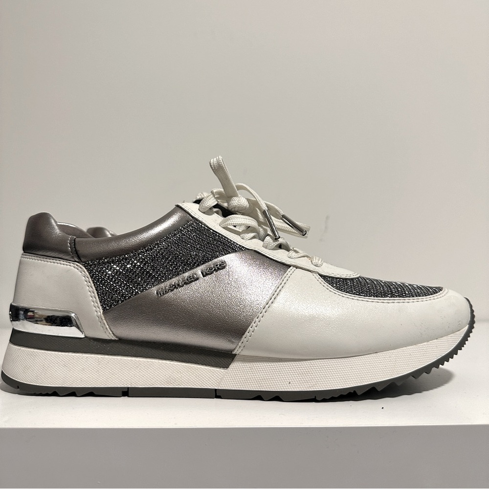 Michael Kors White Silver Metallic Athletic Fashion Sneakers